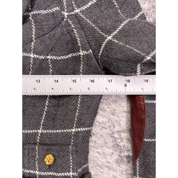 Smythe Duchess Blazer 4 Womens Wool Linen Gray Tweed Windowpane Elbow Patch - Picture 4 of 7